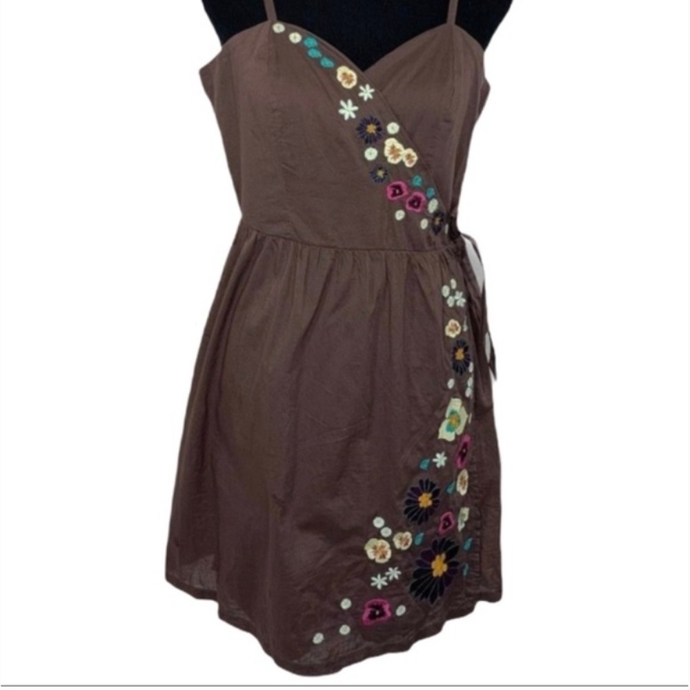 Anthropologie brown floral wrap dress